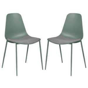 Naxos Sage Metal Dining Chairs With Fabric Seat In Pair - UK