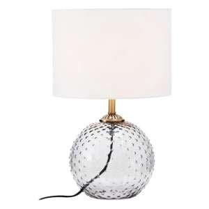 Naxos White Fabric Shade Table Lamp With Grey Glass Globe Base