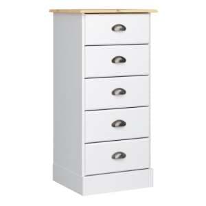 Nebula Narrow Wooden Chest Of 5 Drawers In White And Pine - UK
