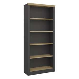 Nebula Wooden Bookcase With 4 Shelves In Black And Pine - UK