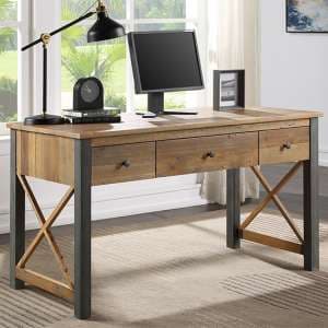 Nebura Wooden 3 Drawer Computer Desk In Reclaimed Wood - UK