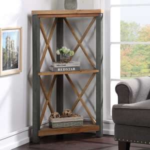 Nebura Small Corner Wooden Bookcase In Reclaimed Wood - UK