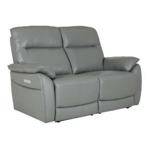 Neci Leather Electric Recliner 2 Seater Sofa In Steel - UK