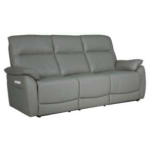 Neci Leather Electric Recliner 3 Seater Sofa In Steel