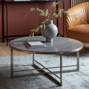Nectar Round Grey Marble Coffee Table With Silver Metal Frame - UK