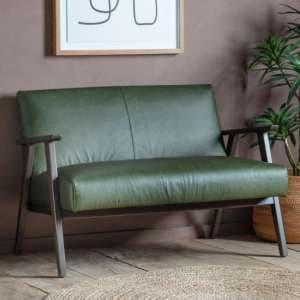 Neelan Leather 2 Seater Sofa With Wooden Frame In Heritage Green