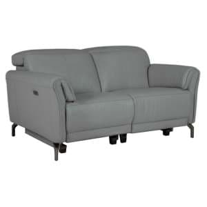 Nellie Leather Electric Recliner 2 Seater Sofa In Steel - UK