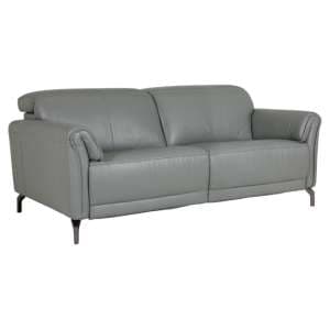 Nellie Leather Fixed 3 Seater Sofa In Steel