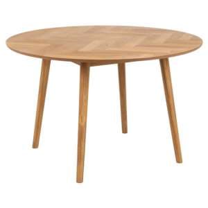Nephi Round Wooden Dining Table In Herringbone Oak