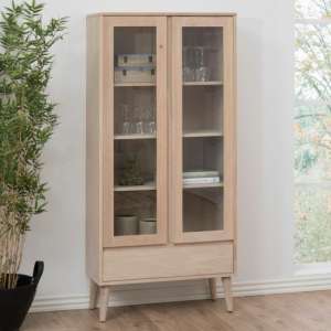 Nephi Wooden Display Cabinet With 2 Doors 1 Drawer In White Oak - UK