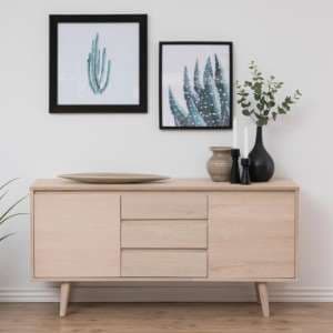 Nephi Wooden Sideboard With 2 Doors 3 Drawers In White Oak - UK