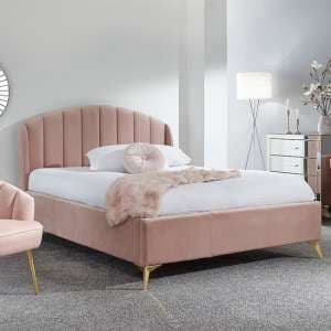 Pulford Velvet End Lift Storage Double Bed In Blush Pink - UK