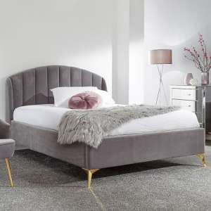 Pulford Velvet End Lift Storage Double Bed In Grey - UK