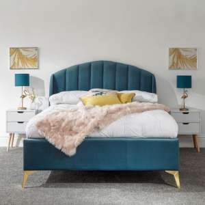 Pulford Velvet End Lift Storage Double Bed In Teal - UK