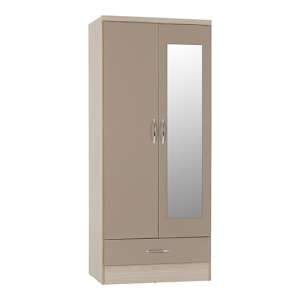 Noir Mirrored Wardrobe In Oyster Gloss With 2 Doors 1 Drawer