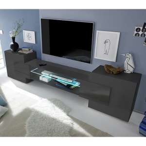 Nevaeh Black High Gloss TV Stand With 2 Doors And LED Lights - UK