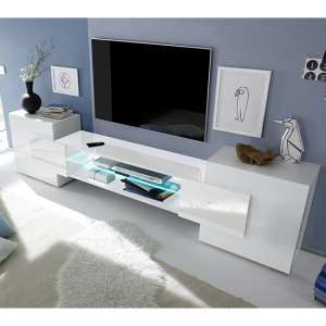 Nevaeh White High Gloss TV Stand With 2 Doors And LED Lights - UK