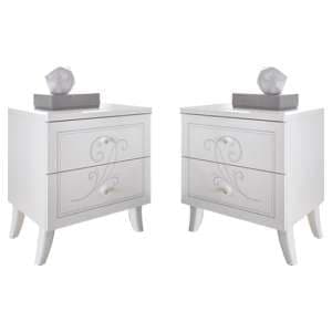 Nevea Serigraphed White Wooden Nightstands In Pair - UK