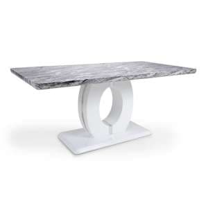 Naiva Marble Gloss Effect Large Dining Table With White Base