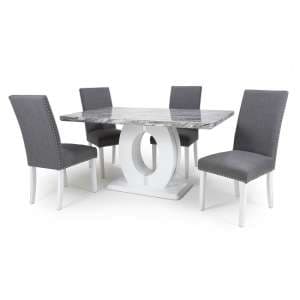 Naiva Gloss Marble Effect Dining Table With 4 Dining Chairs