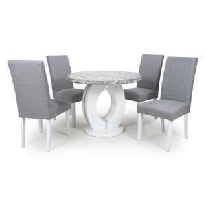 Naiva Gloss Round Dining Table 4 Silver Grey Chairs White Legs