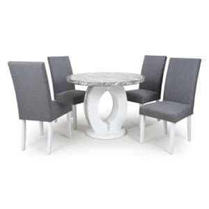 Naiva Gloss Round Dining Table 4 Steel Grey Chairs White Legs