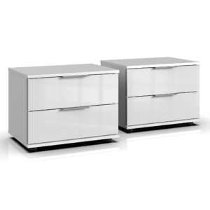 New Xork Wooden Bedside Cabinet In High Gloss White In A Pair