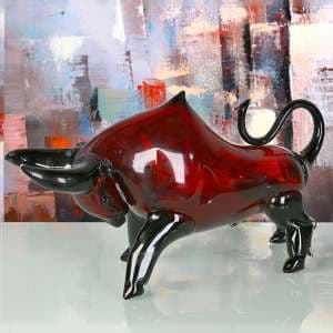 Newark Glass Bull Sculpture In Dark Red And Black - UK