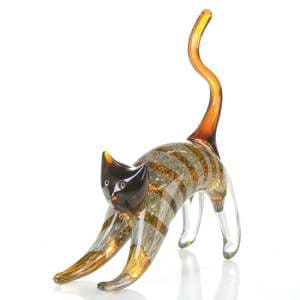 Newark Glass Cat Sculpture In Grey And Orange - UK