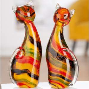 Newark Glass Cat Sitting Sculpture In Multicolour - UK