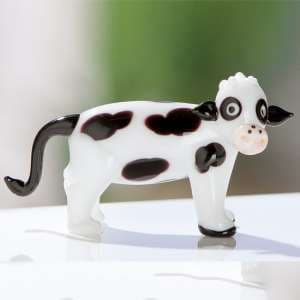 Newark Glass Mini Cow Gaby Sculpture In White And Black - UK