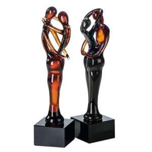 Newark Glass Pair Sculpture In Orange And Black - UK