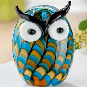 Newark Glass Sculpture Owl Olli Sculpture In Blue And Black - UK