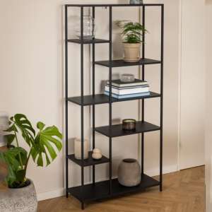 Newberry Metal Bookcase With 6 Shelves In Matt Black - UK