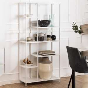Newberry Metal Bookcase With 6 Shelves In White - UK