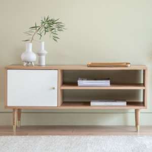 Newberry Wooden TV Stand With 1 Door In White And Oak - UK