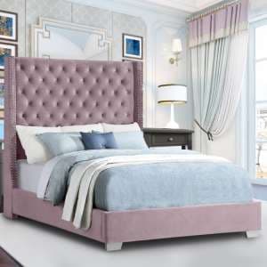 Newkirk Plush Velvet Upholstered Double Bed In Pink - UK