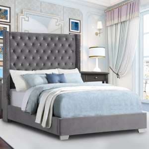 Newkirk Plush Velvet Upholstered King Size Bed In Steel - UK