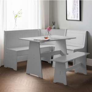 Nadira Corner Wooden Dining Set In Dove Grey With Storage Bench - UK
