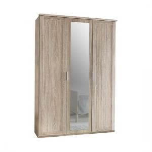 Newport Wooden Mirror Wardrobe In Oak Effect With 3 Doors