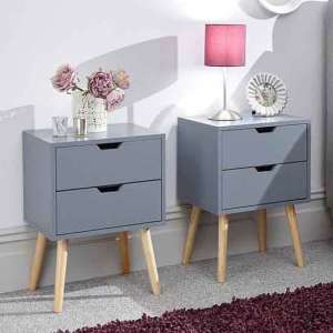 Niceville Dark Grey Wooden 2 Drawers Bedside Cabinets In Pair - UK