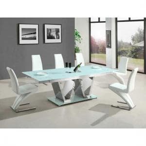 Nico Extending Glass Dining Table With 6 White Dining Chairs