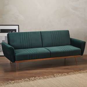 Nicol Velvet Sofa Bed With Copper Legs In Green