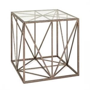 Nicole Glass End Table In Clear With Antique Bronze Frame