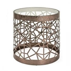 Nicole Glass Side Table Round In Clear With Antique Bronze Frame