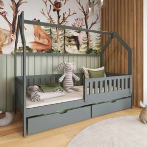 Niort Storage Wooden Single Bed In Graphite With Bonnell Mattress - UK