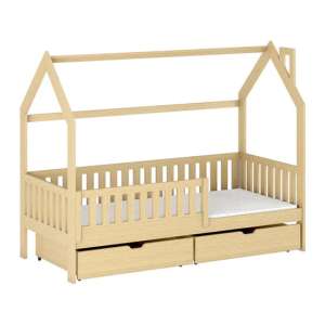 Niort Storage Wooden Single Bed In Pine With Bonnell Mattress - UK