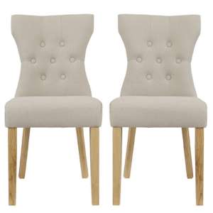 Nipas Beige Fabric Dining Chairs With Wooden Legs In Pair