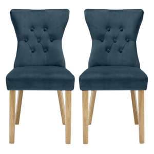 Nipas Blue Velvet Dining Chairs With Wooden Legs In Pair