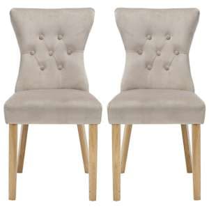 Nipas Champagne Velvet Dining Chairs With Wooden Legs In Pair